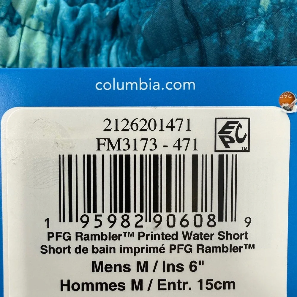 Columbia PFG Rambler Printed Water Shorts Mens Medium Blue Teal Tie Dye Omni NEW
